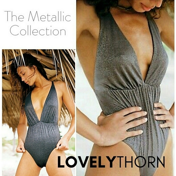 VITAMIN A // metallic plunge one piece swimsuit or bodysuit - Picture 3 of 16